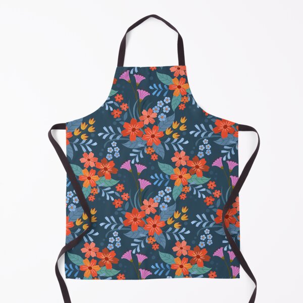 Item preview, Vintage Dark Teal Folk Floral Pattern - Vibrant Orange and Pink Botanical Art designed and sold by abdallatigle.