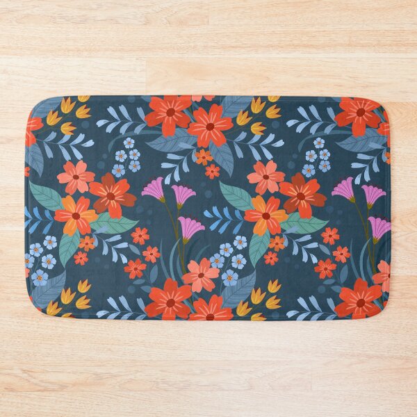 Item preview, Vintage Dark Teal Folk Floral Pattern - Vibrant Orange and Pink Botanical Art designed and sold by abdallatigle.