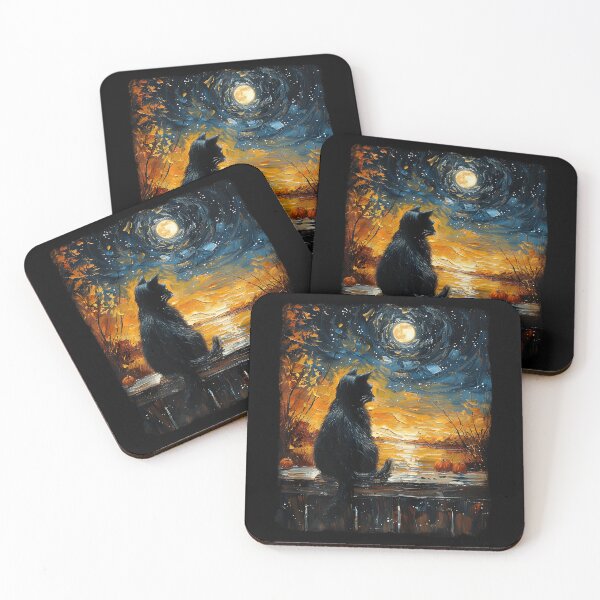 Item preview, Van Gogh Starry Night Black Cat Pumpkins Funny Halloween  designed and sold by Littermin.