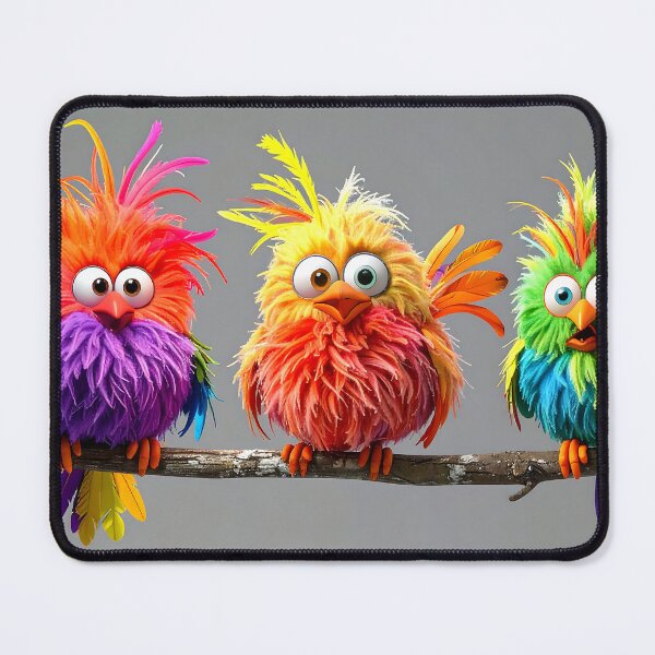 Item preview, Colorful Fluffy Cartoon Birds on a Branch designed and sold by ToxicInkArt.