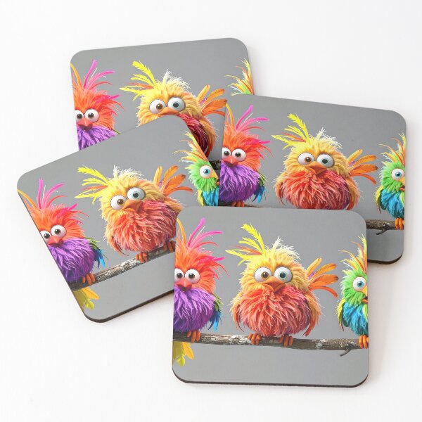 Item preview, Colorful Fluffy Cartoon Birds on a Branch designed and sold by ToxicInkArt.