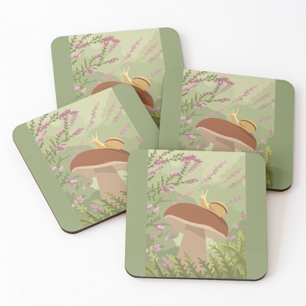 Item preview, Whimsical Snail on a Wild Mushroom Cottagecore landscape illustration designed and sold by BrownHorse90s.
