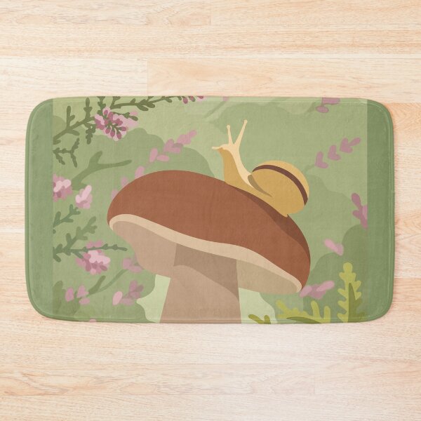 Item preview, Whimsical Snail on a Wild Mushroom Cottagecore landscape illustration designed and sold by BrownHorse90s.