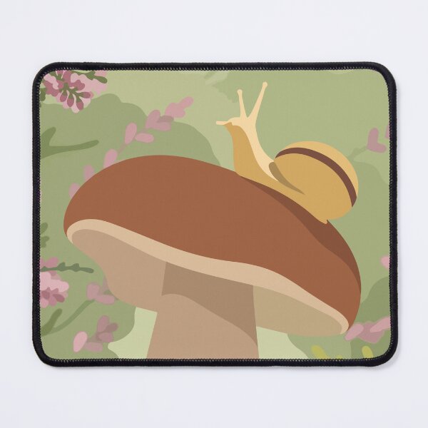 Item preview, Whimsical Snail on a Wild Mushroom Cottagecore landscape illustration designed and sold by BrownHorse90s.