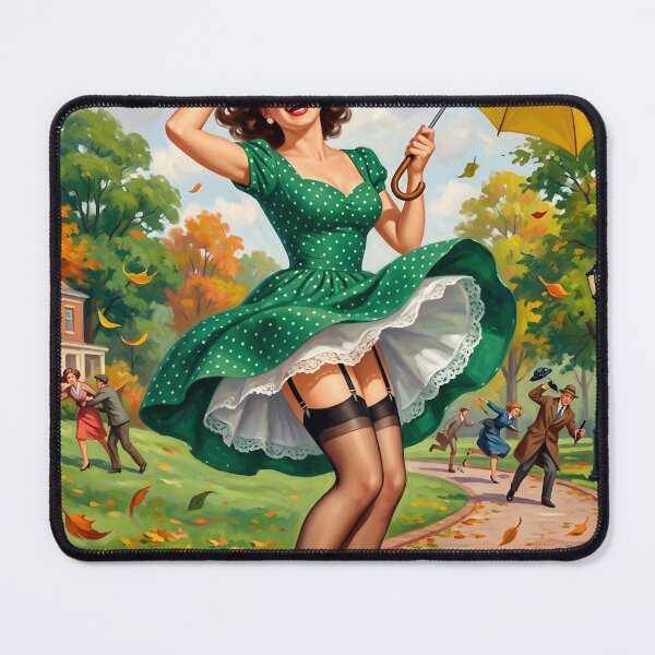 Item preview, Vintage 1950s Autumn Wind Pin-Up Girl Wall Art designed and sold by Vincent-68.