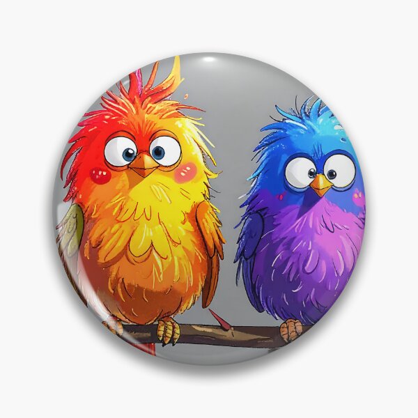 Item preview, Colorful Fluffy Cartoon Birds on a Branch designed and sold by ToxicInkArt.