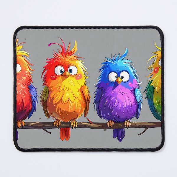 Item preview, Colorful Fluffy Cartoon Birds on a Branch designed and sold by ToxicInkArt.