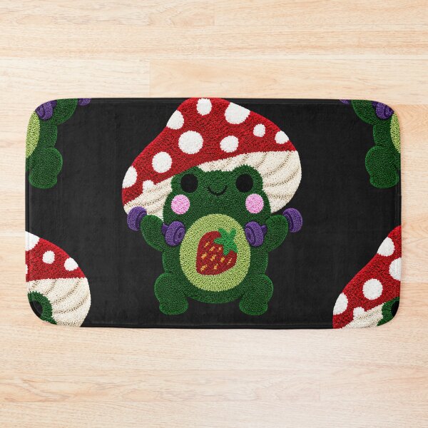 Item preview, Cute Exercising Frog Strawberry Mushroom Kawaii Tufted Rug Art designed and sold by ColorSplash123.