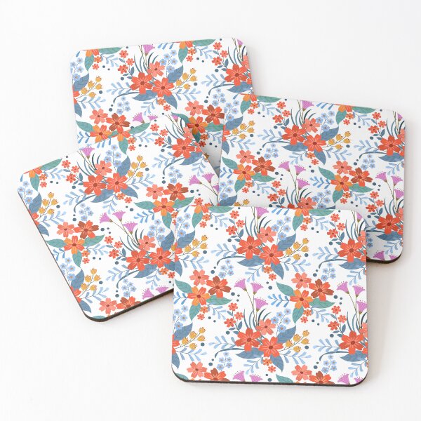 Item preview, Vintage white Folk Floral Pattern - Vibrant Orange and Pink Botanical Art designed and sold by abdallatigle.