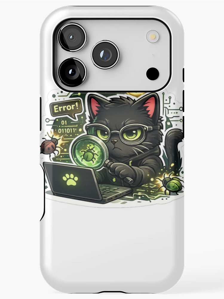 Thumbnail 1 of 4, iPhone Case, Debugging Cat Sticker designed and sold by NexaMintStudio.
