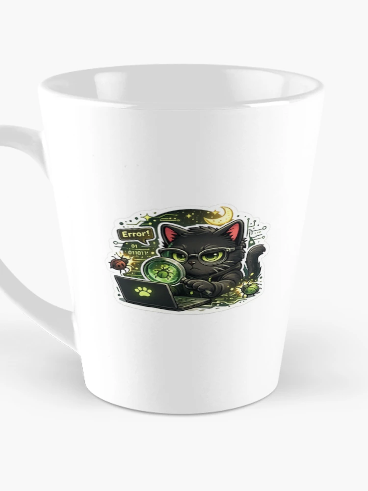 Thumbnail 3 of 4, Coffee Mug, Debugging Cat Sticker designed and sold by NexaMintStudio.