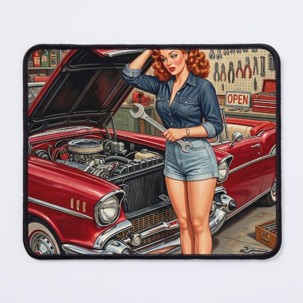 Item preview, Vintage Pin-Up Girl Classic Red Car Garage Art designed and sold by Vincent-68.