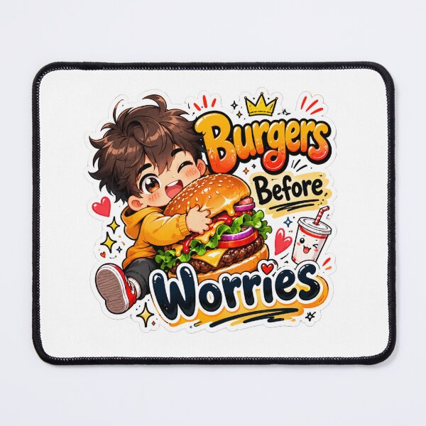 Item preview, Cute Chibi Boy Hugging Giant Burger Sticker – Kawaii Food Lover Cartoon | Burgers Before Worries designed and sold by Sidra digital art 8277237.