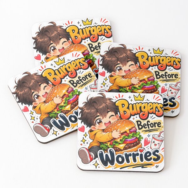 Item preview, Cute Chibi Boy Hugging Giant Burger Sticker – Kawaii Food Lover Cartoon | Burgers Before Worries designed and sold by Sidra digital art 8277237.