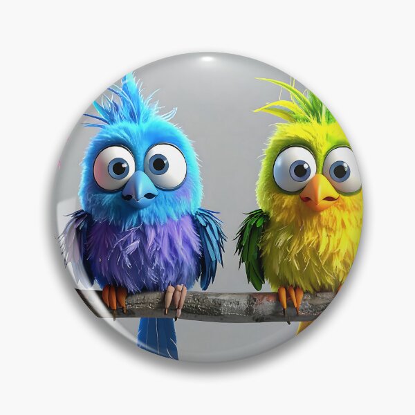 Item preview, Colorful Fluffy Cartoon Birds on a Branch designed and sold by ToxicInkArt.