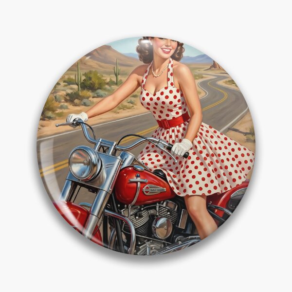 Item preview, Retro 1950s Pin-Up Girl on Motorcycle Route 66 designed and sold by Vincent-68.