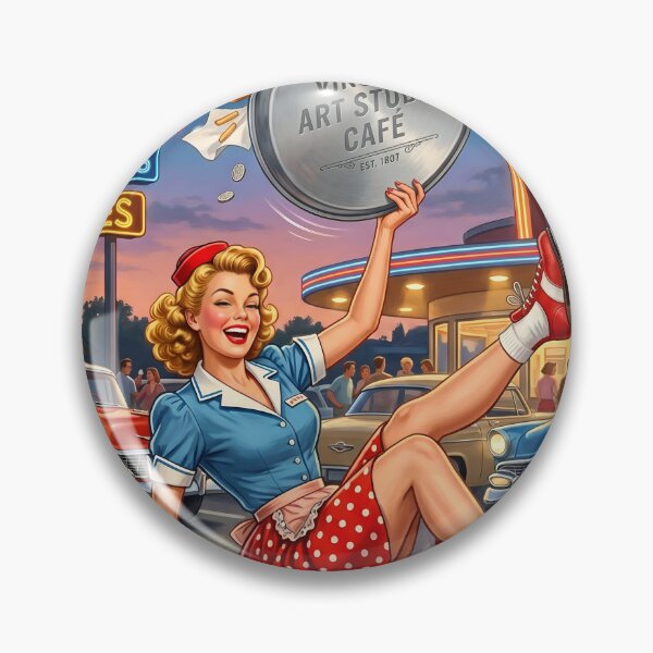 Item preview, Retro 1950s Diner Carhop Roller Skating Art Print designed and sold by Vincent-68.