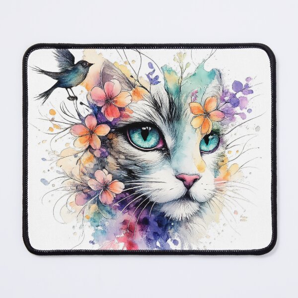 Item preview, Whimsical Floral Cat with Blue Eyes designed and sold by nncreator.