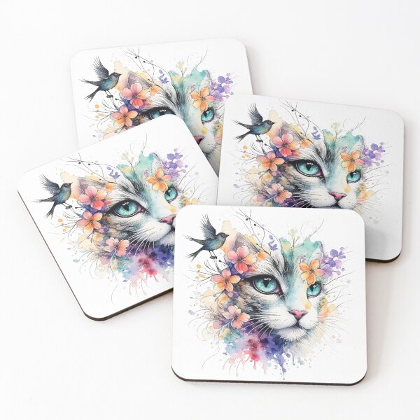 Item preview, Whimsical Floral Cat with Blue Eyes designed and sold by nncreator.