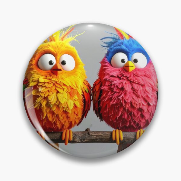 Item preview, Colorful Fluffy Cartoon Birds on a Branch designed and sold by ToxicInkArt.