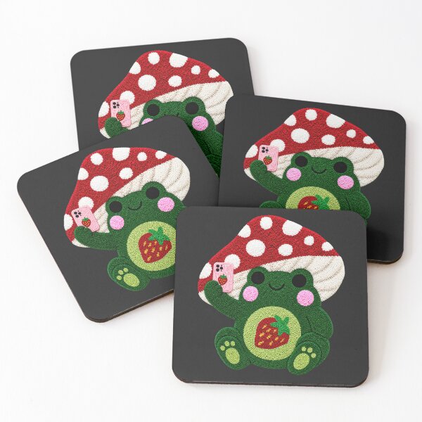 Item preview, Cute Selfie Frog Strawberry Mushroom Kawaii Tufted Rug Art designed and sold by ColorSplash123.