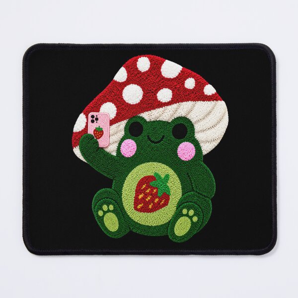 Item preview, Cute Selfie Frog Strawberry Mushroom Kawaii Tufted Rug Art designed and sold by ColorSplash123.