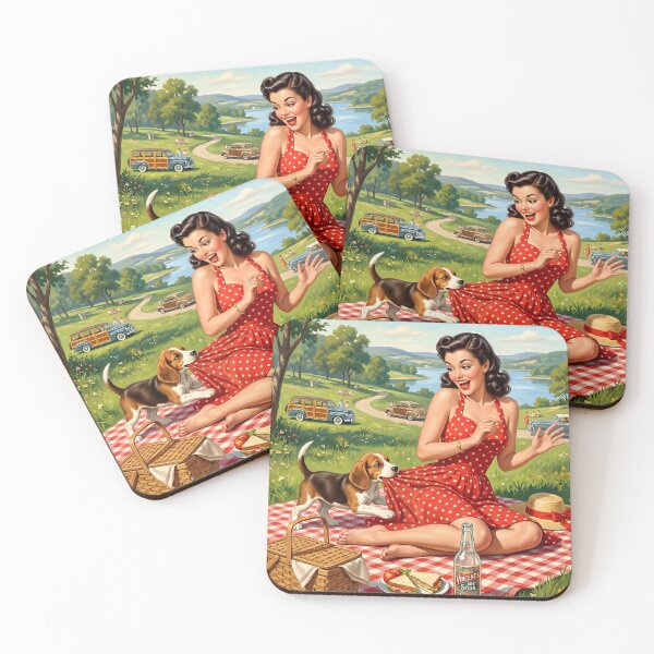 Item preview, 1950s Retro Picnic Pin-Up and Beagle Art Print designed and sold by Vincent-68.