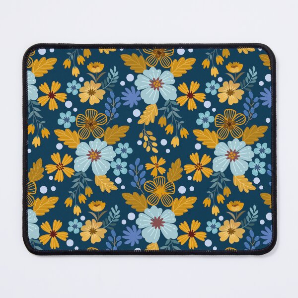 Item preview, Vintage Navy and Mustard Floral Pattern - Deep Blue Folk Botanical Art designed and sold by abdallatigle.