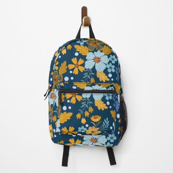 Item preview, Vintage Navy and Mustard Floral Pattern - Deep Blue Folk Botanical Art designed and sold by abdallatigle.