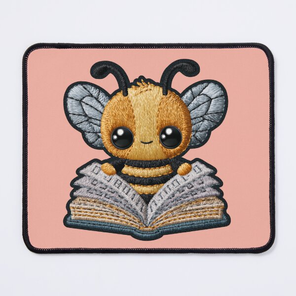 Item preview, Bookworm Bee Embroidery Patch designed and sold by MegaNovaArt.