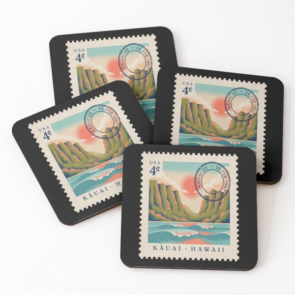 Item preview, Pegatina retro de viaje con sello postal de la costa de Kauai, Hawái designed and sold by stickercuffs.