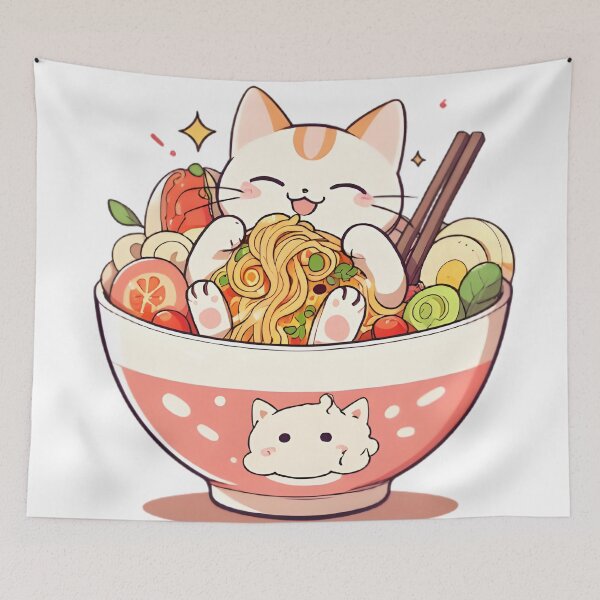 Item preview, Cat in Ramen Bowl — Cozy Kawaii Neko Sticker designed and sold by tommysworks.