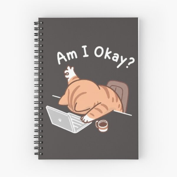 Item preview, Am I Okay Cat Fitted T-Shirt – Funny Tired Cat Working Laptop Coffee Mental Health Humor Graphic Tee designed and sold by IconicDesignsXd.