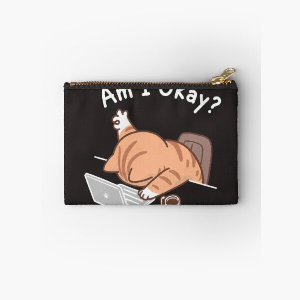 Item preview, Am I Okay Cat Fitted T-Shirt – Funny Tired Cat Working Laptop Coffee Mental Health Humor Graphic Tee designed and sold by IconicDesignsXd.