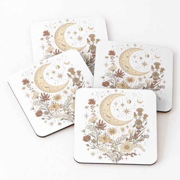 Item preview, Vintage Celestial Moon Wildflowers Boho Cottagecore Floral Art designed and sold by rediscoveredapp.