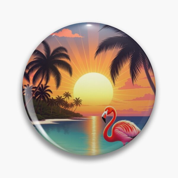 Item preview, Tropical Flamingo Beach Sunset | Retro Coastal Paradise Wall Art designed and sold by GalleryPeak.