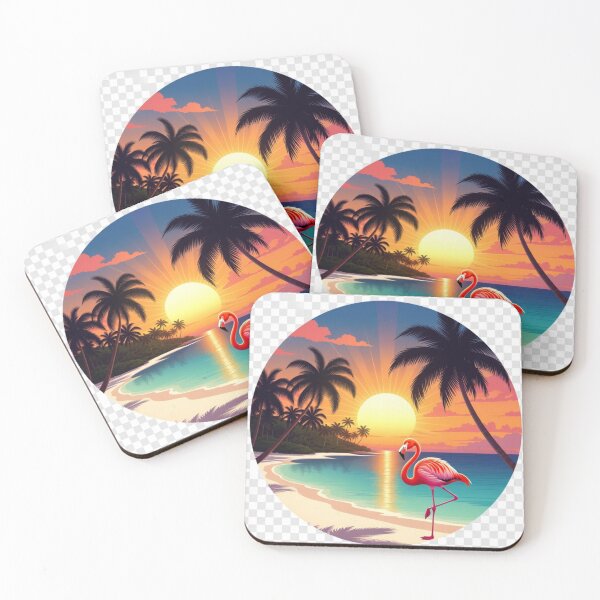 Item preview, Tropical Flamingo Beach Sunset | Retro Coastal Paradise Wall Art designed and sold by GalleryPeak.
