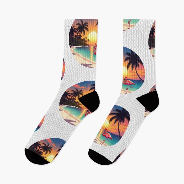 Item preview, Tropical Flamingo Beach Sunset | Retro Coastal Paradise Wall Art designed and sold by GalleryPeak.