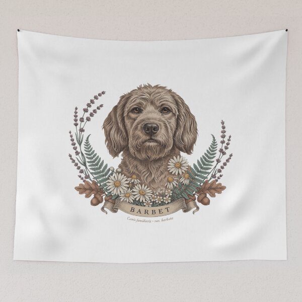 Item preview, Barbet Botanical Portrait Vintage Dog Illustration – Floral Barbet Lover Gift Design designed and sold by ArcticFoxStudio.