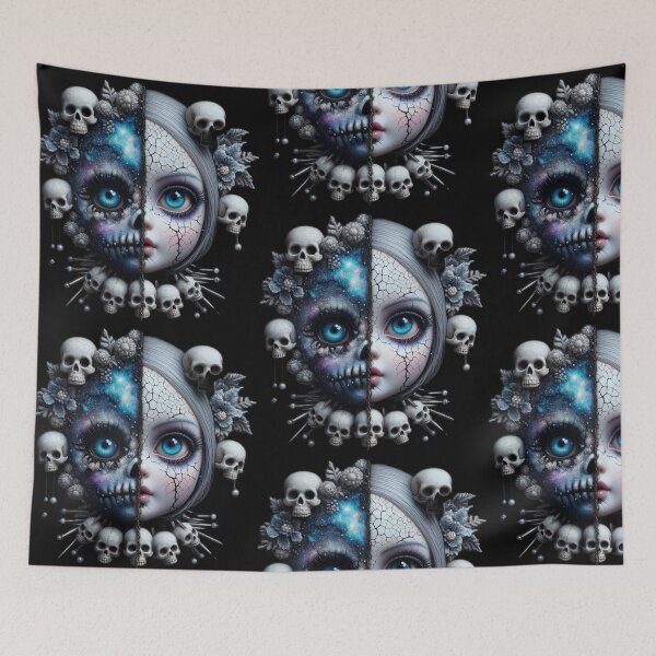 Item preview, Half Face Cosmic Skull Doll Gothic Pop Surrealism designed and sold by LujziWorld.