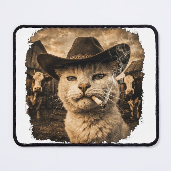Item preview, Funny Cowboy Cat Smoking Vintage Sepia Western Outlaw designed and sold by rediscoveredapp.