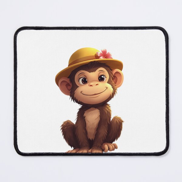 Item preview, Whimsical monkey wearing a straw hat with a pink flower designed and sold by aminomen.