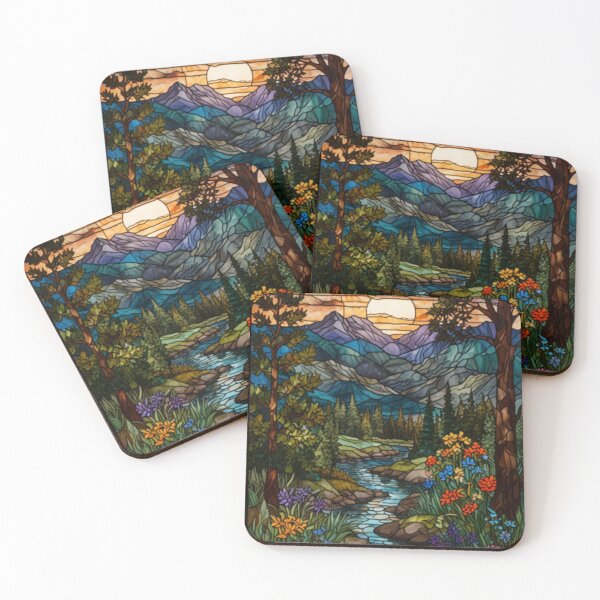 Item preview, Romantic mountain range stain glass art  designed and sold by hollycooper.