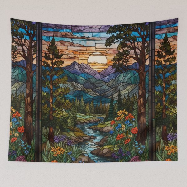 Item preview, Romantic mountain range stain glass art  designed and sold by hollycooper.