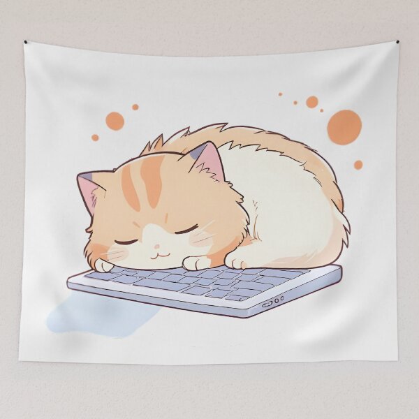 Item preview, Cat on Keyboard — Lazy Kawaii Cat Sticker designed and sold by tommysworks.