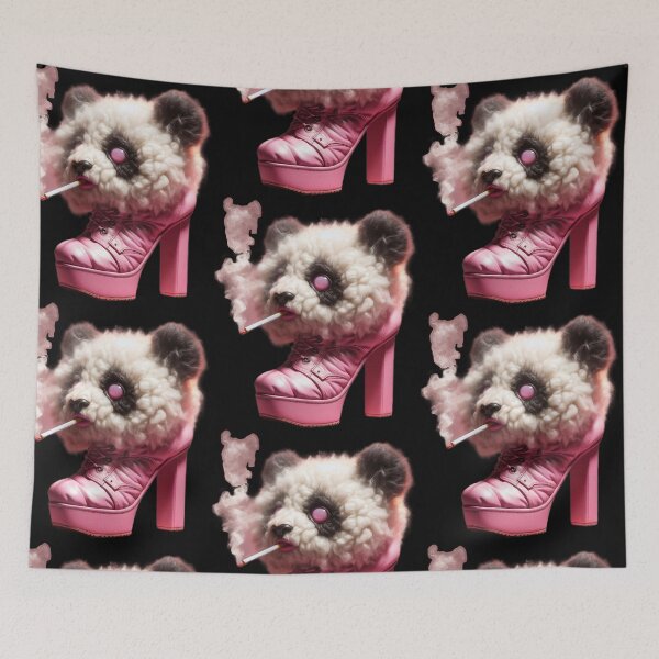 Item preview, Fluffy Cloud Panda in Pink Platform Boot Smoking Meme designed and sold by LujziWorld.