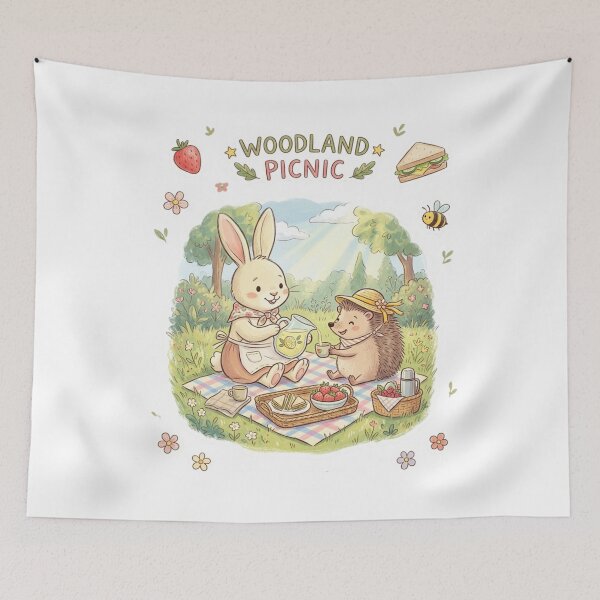Item preview, Woodland Picnic - Cute Rabbit and Hedgehog Friends designed and sold by TaiwanMemory.