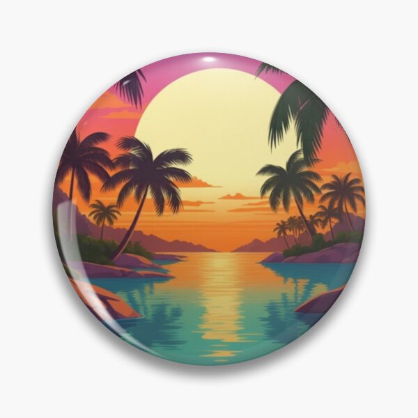 Item preview, Retro Tropical Lagoon Sunset | Neon Palm Tree Paradise Landscape designed and sold by GalleryPeak.