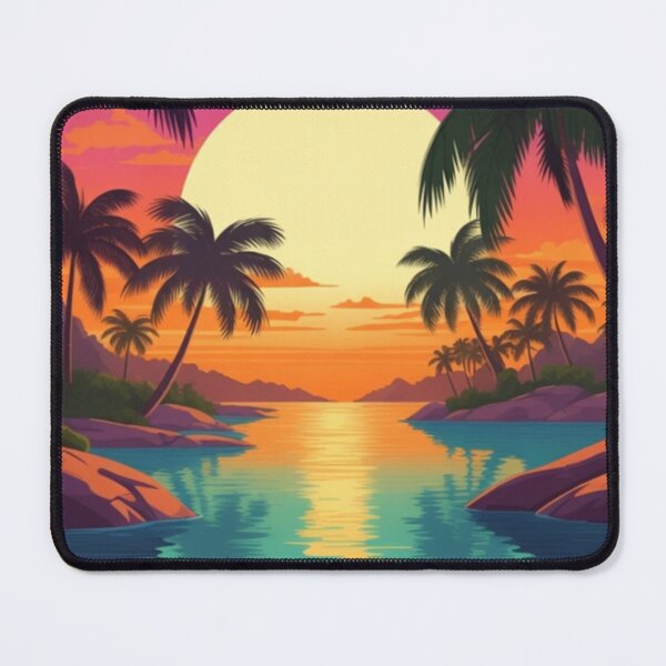 Item preview, Retro Tropical Lagoon Sunset | Neon Palm Tree Paradise Landscape designed and sold by GalleryPeak.