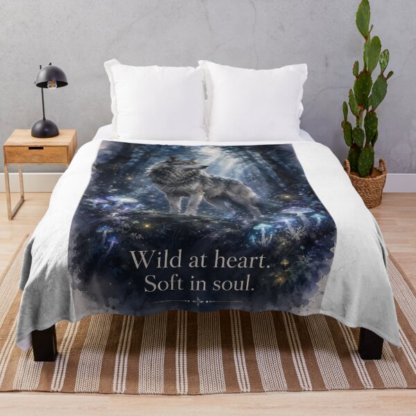 Item preview, Wild at Heart Soft in Soul — Mystical Wolf Moon Forest Watercolor Art Print designed and sold by AbderraimArt.